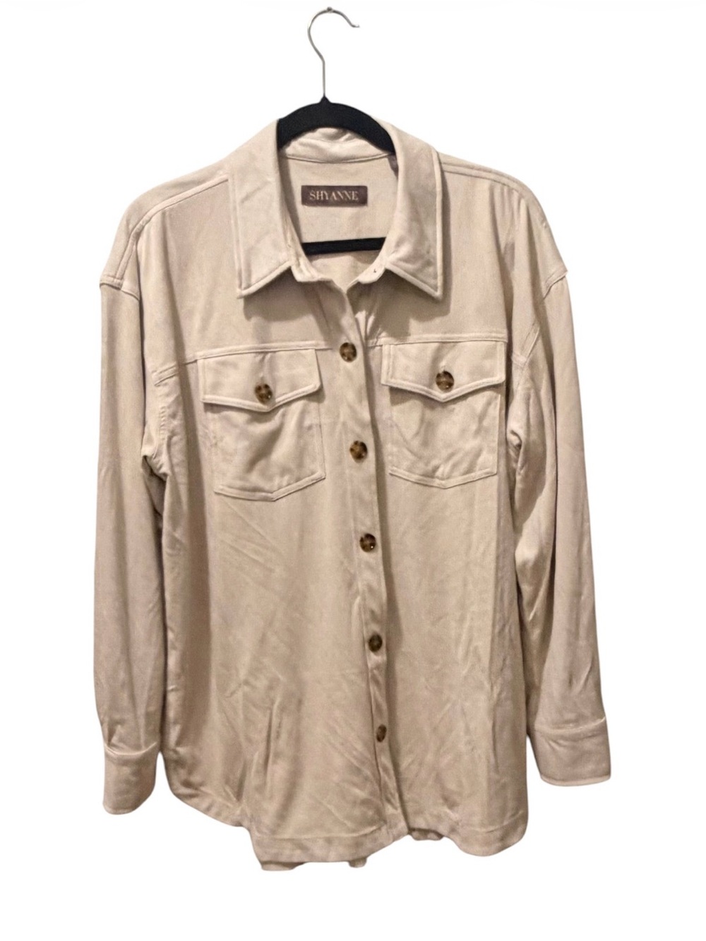 Shyanne Beige Button-Front Overshirt Jacket